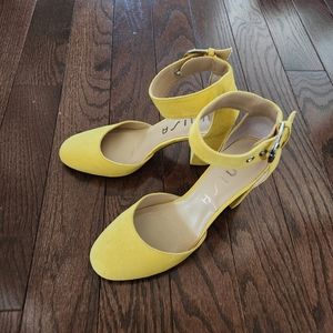 Unisa yellow Suede Round Toe Heels with AnkleStrap